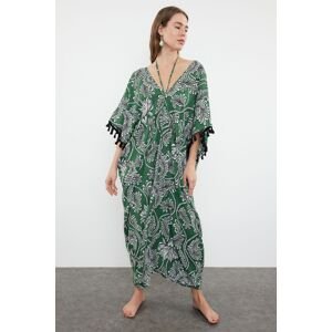 Trendyol Ethnic Patterned Wide Fit Maxi Woven Tassel Beach Dress