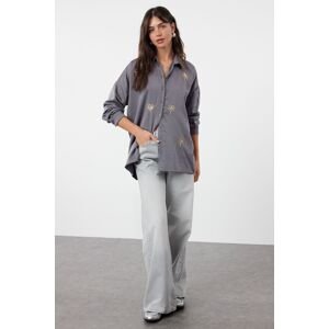 Trendyol Blue Palm Embroidered Woven Shirt