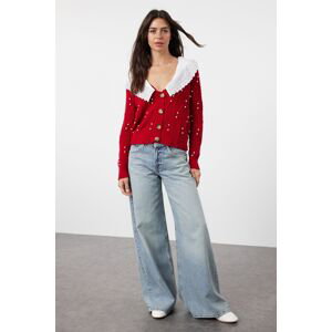 Trendyol Red Garni Detailed Knitwear Cardigan