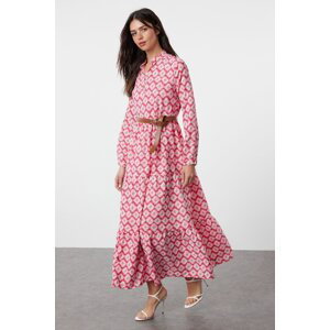 Trendyol Fuchsia Belted Skirt Flounced Floral Patterned Lined Woven Dress
