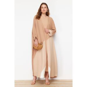 Trendyol Camel Color Blocked Long Woven Cap & Abaya