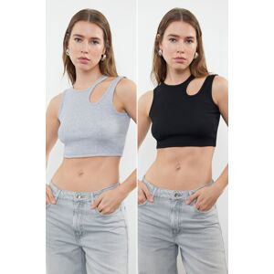 Trendyol Black-gray melange 2-pack Cut Out Detailed Fitted Crop Ribbed Flexible Knitted Undershirt