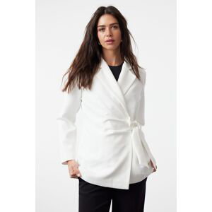 Trendyol White Side Tie Detailed Double Breasted Woven Jacket
