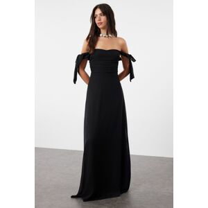 Trendyol Black A-Line Carmen Neckline Chiffon Woven Evening Dress & Graduation Dress