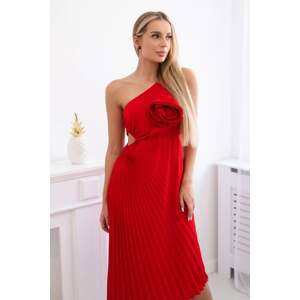 Dámské plisované šaty s květem - červená