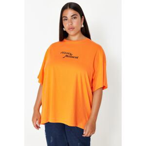 Trendyol Curve Orange Crew Neck Oversize Knitted T-Shirt