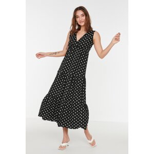 Trendyol Black Print V-Neck Sleeveless A-Line Midi Knit Dress
