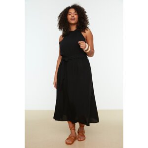 Trendyol Curve Black Belted Halterneck Woven Dress