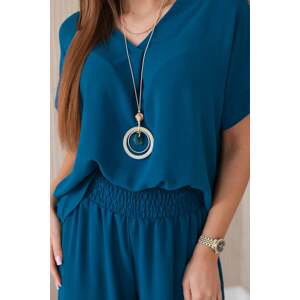 Dámský set  halenka s náhrdelníkem + kalhoty - modrá Capri