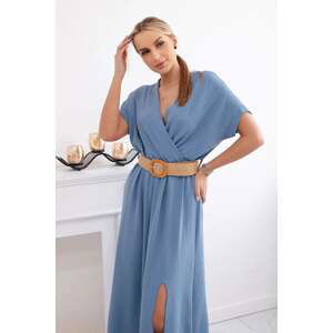 Dámské šaty s ozdobným páskem - chrpově modrá