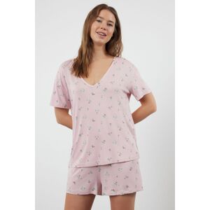 Trendyol Powder-Multicolored Floral Viscose Knitted Pajama Set