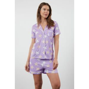 Trendyol Lilac Cotton Star Pattern Knitted Pajama Set