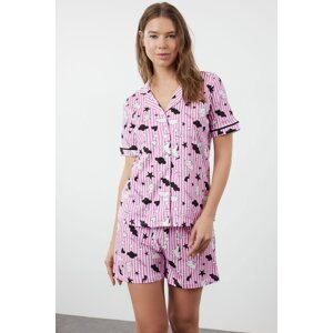 Trendyol Pink 100% Cotton Printed Knitted Pajama Set