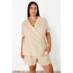 Trendyol Curve Beige Double Breasted Stripe Detailed Woven Pajama Set