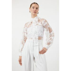 Trendyol White Floral Patterned Tie Blouse
