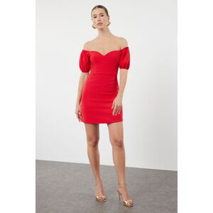 Trendyol Red A-Cut Balloon Sleeve Woven Elegant Evening Dress