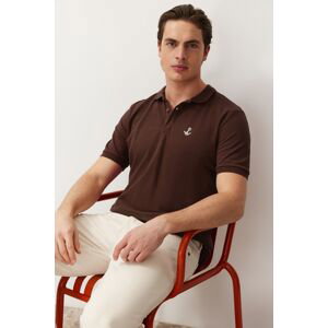 Trendyol Dark Brown Regular/Normal Cut 100% Cotton Embroidered Polo Neck T-shirt