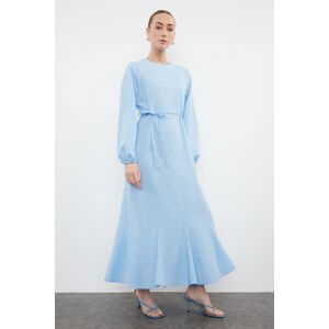 Trendyol Blue Belted Woven Cotton Dress