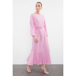 Trendyol Pink Knitted Belted Woven Cotton Dress