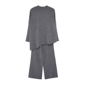 Trendyol Curve Gray Knitwear Plus Size Bottom-Top Set