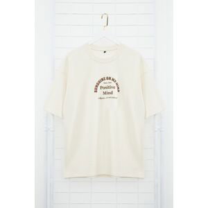 Trendyol Stone Oversize/Wide Cut Text Printed Thick T-Shirt