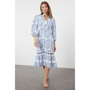 Trendyol Blue Paisley Patterned Midi Woven Ruffle Beach Dress