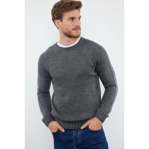 Trendyol Anthracite Slim Fit Crew Neck Raglan Sleeve Seamless Basic Knitwear Sweater