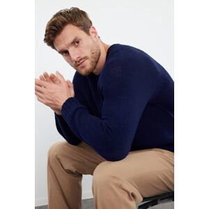 Trendyol Navy Blue Slim Fit Crew Neck Raglan Sleeve Seamless Basic Knitwear Sweater
