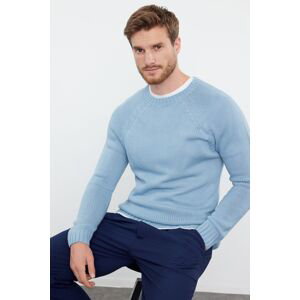 Trendyol Blue Slim Fit Crew Neck Raglan Sleeve Seamless Basic Knitwear Sweater