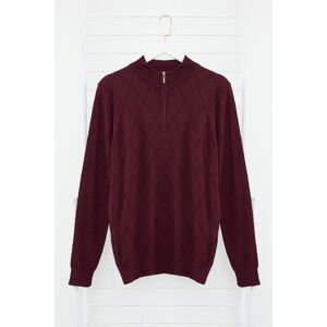 Trendyol Claret Red Slim Fit Half Turtleneck Zipper Collar Cotton Smart Knitwear Sweater