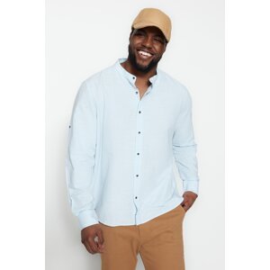 Trendyol Blue Men's Regular Fit Comfortable Collar Basic Plus Size Shirt