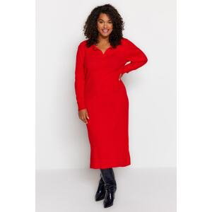 Trendyol Curve Red Polo Neck Ribbed Knitwear Dress