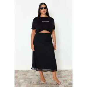 Trendyol Curve Black Lined Tulle Maxi Knitted Skirt