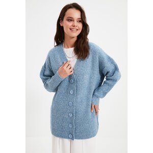 Trendyol Blue Buttoned V Neck Soft Knitwear Cardigan