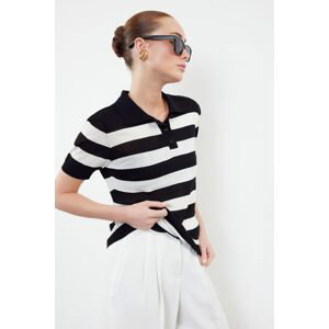 Trendyol Black Thin Cold Touch Polo Neck Striped Knitwear Blouse