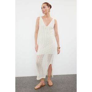 Trendyol Ecru Openwork V-Neck Openwork/Perforated Knitwear Dress