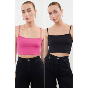 Trendyol Black-Fuchsia 2 Pack Polyamide Content Strappy Crop Fitted Flexible Knitted Undershirt