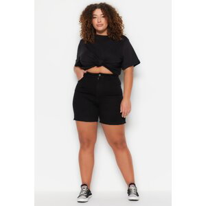 Trendyol Curve Black High Waist Flexible Skinny Denim Shorts &; Bermuda