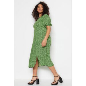 Trendyol Curve Green Pattern Weave Slit Dress