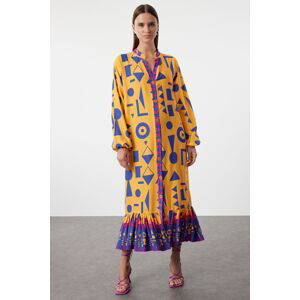 Trendyol Orange Printed Wide Kseim Border Pattern Detailed Woven Dress Woven Dress