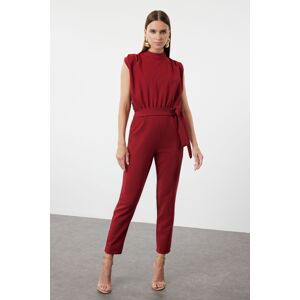 Trendyol Claret Red Sleeveless Lace Collar Maxi Woven Jumpsuit