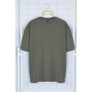 Trendyol Anthracite Oversize/Wide Cut More Sustainable 100% Organic Cotton T-shirt with Back Text Printed
