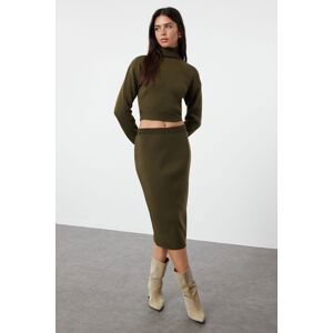 Trendyol Khaki Midi Pencil Knitwear Skirt