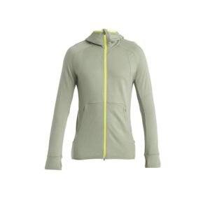 Pánská merino mikina s kapucí, zip ICEBREAKER Mens Merino Quantum ZoneKnit™ LS Zip Hoodie, Lichen/Hyper velikost: M