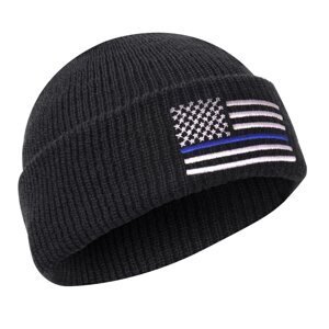 ROTHCO Čepice DELUXE pletená US vlajka s modrou linkou ČERNÁ Barva: Černá