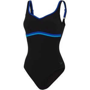 Speedo contourluxe solid shaping 1 piece black/blue flame/pool 34