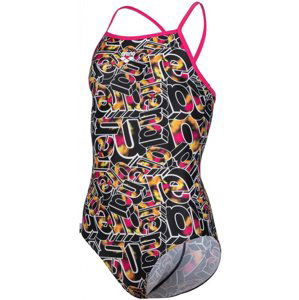 Arena girls swimsuit lightdrop back allover freak rose/black/multi 4xs