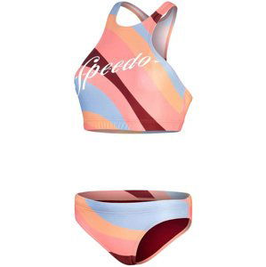 Speedo printed logo volley 2 piece oxblood/coral/nectarine/blue l -