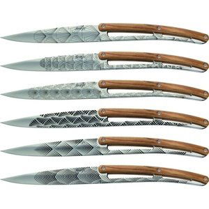 Deejo sada 6 stealpvácj nožů, lesklý povrch, olivové dřevo, design "Art Déco" 2AB012