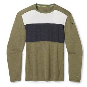 Smartwool M CLASSIC THERMAL MERINO BASE LAYER COLORBLOCK CREW BOXED winter moss heather Velikost: L spodní prádlo